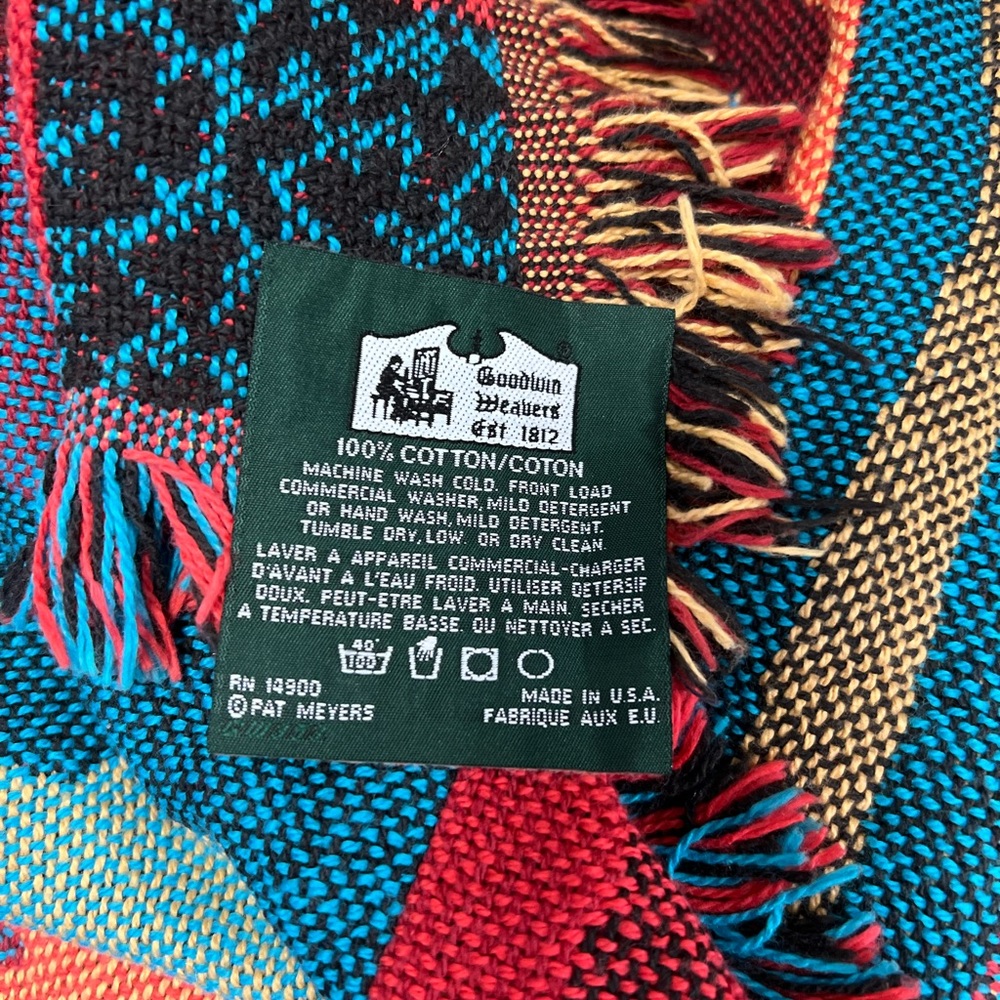 Goodwin Weavers Signed Pat Meyers Cotton Cat Fringe Throw Blanket - Picture 9 of 9